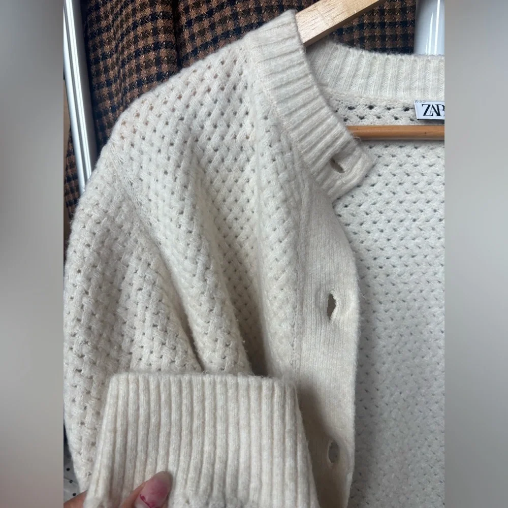 ZARA | wool blend puff sleeve cardigan  | size small - Picture 6 of 6